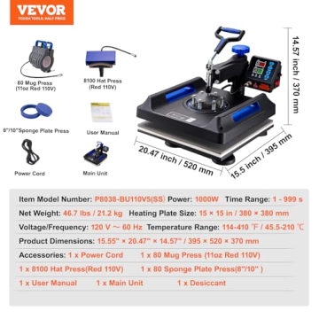 VEVOR 5 in 1 Heat Press Kit for T-Shirts Mugs Hats
