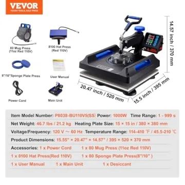 VEVOR 5 in 1 Heat Press Kit for T-Shirts Mugs Hats