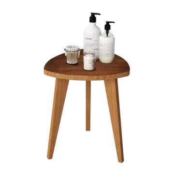 JOLLYMER Teak Shower Stool and Foot Rest, Solid Wood Stool Near Bathtub, Small Stool, Plant Stool for Living Room, Bathroom, Bedroom
