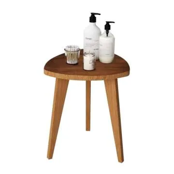 JOLLYMER Teak Shower Stool and Foot Rest, Solid Wood Stool Near Bathtub, Small Stool, Plant Stool for Living Room, Bathroom, Bedroom