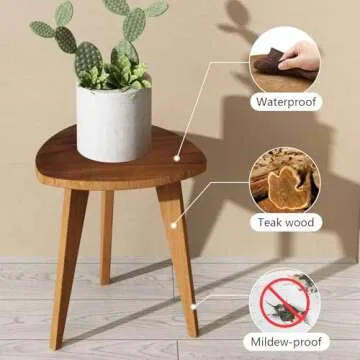 JOLLYMER Teak Shower Stool and Foot Rest, Solid Wood Stool Near Bathtub, Small Stool, Plant Stool for Living Room, Bathroom, Bedroom