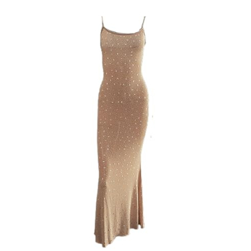 JEKYUARA Women's Sexy Rhinestone Hot Drilling Bodycon Dress Party Club Maxi Dress Long Evening Merma...