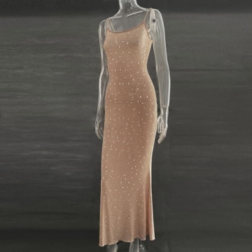 JEKYUARA Sexy Rhinestone Bodycon Maxi Dress for Parties