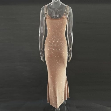 JEKYUARA Sexy Rhinestone Bodycon Maxi Dress for Parties