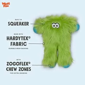 WEST PAW Rowdies Durable Plush Dog Toy with HardyTex and Zogoflex Chew Zones, PEET, Lime