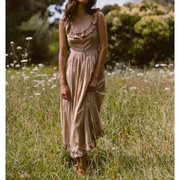 R.Vivimos Womens Summer Cotton Sleeveless Midi Dresses Vintage Lace Trim Button Up Tie Waist Casual ...