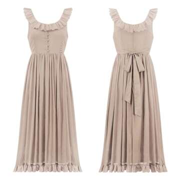 R.Vivimos Womens Summer Cotton Sleeveless Midi Dresses Vintage Lace Trim Button Up Tie Waist Casual A-Line Flowy Long Dresses (Large, Khaki)