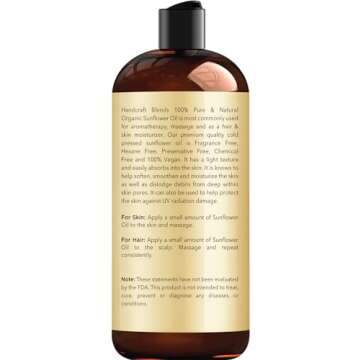 Handcraft Blends USDA Organic Sunflower Oil - Cold-Pressed 16 Fl Oz - 100% Pure and Natural - Premiu...