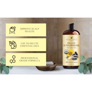 Handcraft Blends USDA Organic Sunflower Oil - Cold-Pressed 16 Fl Oz - 100% Pure and Natural - Premium Grade Carrier Oil for Skin and Hair - Hair and Body - Massage - Hexane-Free