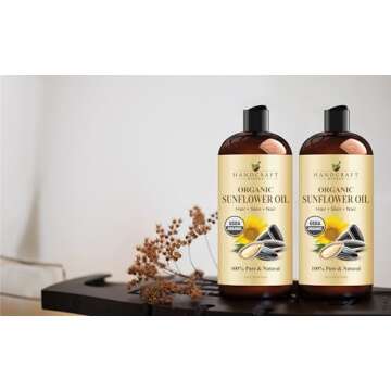 Handcraft Blends USDA Organic Sunflower Oil - Cold-Pressed 16 Fl Oz - 100% Pure and Natural - Premium Grade Carrier Oil for Skin and Hair - Hair and Body - Massage - Hexane-Free