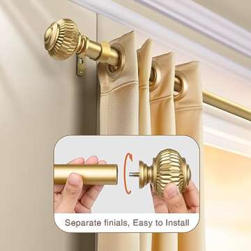 KNOBWELL 4 Pack Empyrean Grace Golden Curtain Rod, 22-42 in, Brass Single Rod with Lantern Finials, ...