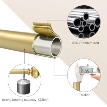 KNOBWELL 4 Pack Empyrean Grace Golden Curtain Rod, 22-42 in, Brass Single Rod with Lantern Finials, 1" Single Rod Window Treatment Rod Drapery Rod