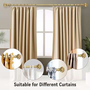 KNOBWELL 4 Pack Empyrean Grace Golden Curtain Rod, 22-42 in, Brass Single Rod with Lantern Finials, 1" Single Rod Window Treatment Rod Drapery Rod