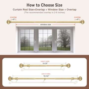KNOBWELL 4 Pack Empyrean Grace Golden Curtain Rod, 22-42 in, Brass Single Rod with Lantern Finials, 1" Single Rod Window Treatment Rod Drapery Rod