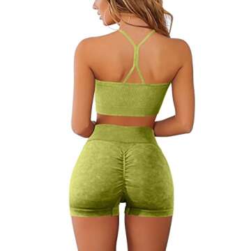 ABOCIW Seamless Workout Sets Women 2 Piece Ribbed Sweetheart Neck Exercise Yoga Sport Bra Ruched Butt Lifting High Waist Booty Shorts Outfits Gym Clothes Sets Olive Green X-Large