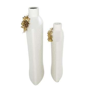 Deco 79 Ceramic Decorative Vase Centerpiece Vases with Abstract Spotted Pattern and Gold Leaf Accent...