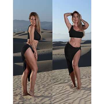 BEAGIMEG Women's Sexy One Shoulder Long Bodycon Slit Skirt 2 Pieces Dress Black