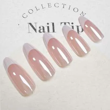 French Tip Press on Nails Medium Almond Fake Nails Press ons with Designs Chrome False Nails Long Glossy Full Cover Glue on Nails Cute Acrylic Stick on Nails for Women Nails Manicure Decoration 24Pcs