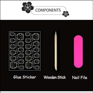 French Tip Press on Nails Medium Almond Fake Nails Press ons with Designs Chrome False Nails Long Glossy Full Cover Glue on Nails Cute Acrylic Stick on Nails for Women Nails Manicure Decoration 24Pcs
