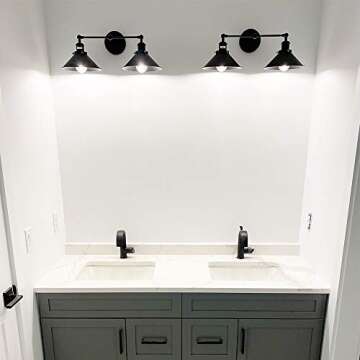 PUUPA 2 Lights Bathroom Vanity Light Fixture, Industrial Pipe Vintage Matte Black Metal Shade Farmho...
