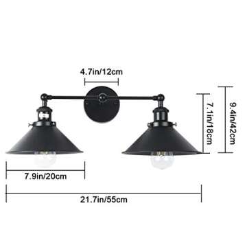 PUUPA 2 Lights Bathroom Vanity Light Fixture, Industrial Pipe Vintage Matte Black Metal Shade Farmhouse Wall Sconces Lighting