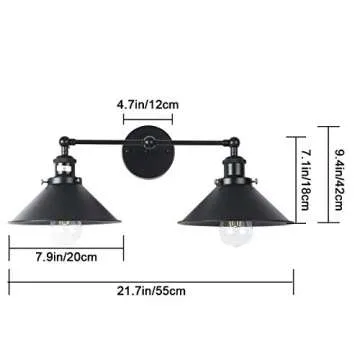 PUUPA 2 Lights Bathroom Vanity Light Fixture, Industrial Pipe Vintage Matte Black Metal Shade Farmhouse Wall Sconces Lighting