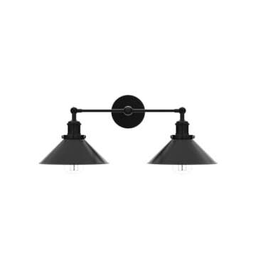PUUPA 2 Lights Bathroom Vanity Light Fixture, Industrial Pipe Vintage Matte Black Metal Shade Farmhouse Wall Sconces Lighting