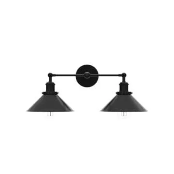 PUUPA 2 Lights Bathroom Vanity Light Fixture, Industrial Pipe Vintage Matte Black Metal Shade Farmhouse Wall Sconces Lighting