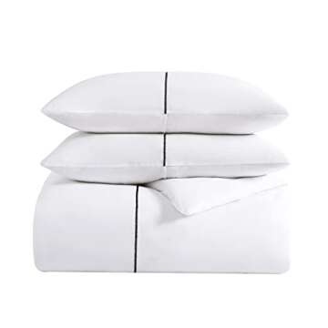 Vera Wang Queen Duvet Cover Set in White Cotton Sateen