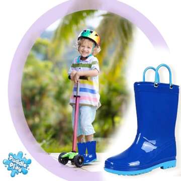 Toddler and Kids Rain Boots with Easy On Handles - Boys and Girls Colors and Designs – by Puddle Play