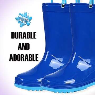 Toddler and Kids Rain Boots with Easy On Handles - Boys and Girls Colors and Designs – by Puddle Play
