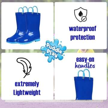 Toddler and Kids Rain Boots with Easy On Handles - Boys and Girls Colors and Designs – by Puddle Play