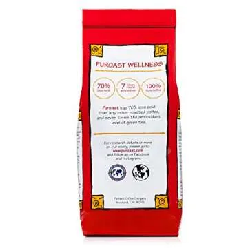 Puroast Low Acid Coffee Ground | Organic French Roast Ground | Dark Roast | High Antioxidants & High pH |No Bitter Aftertaste | Reduced Heartburn & GERD | Suitable for Cold Brew - 12 oz