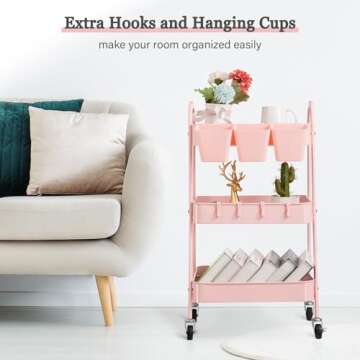 Danpinera 3-Tier Rolling Cart for Kitchen & Office Storage