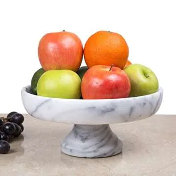 Creative Home Natural Marble Bowl on Pedestal Fruit Storage Basket Stand, 10" Diam. x 4-1/2" H, Off-White (patterns may vary)