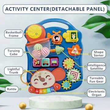 HYES 5 in 1 Baby Push Walker for Baby Boy, Activity Center Learning to Walk, Sit to Stand, Early Learning Push Toys for Infant 12 Months, Walking Toys Gift for Toddler Boys, Blue