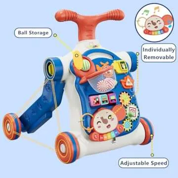 HYES 5 in 1 Baby Push Walker for Baby Boy, Activity Center Learning to Walk, Sit to Stand, Early Learning Push Toys for Infant 12 Months, Walking Toys Gift for Toddler Boys, Blue