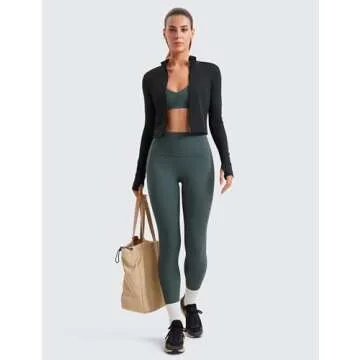 CRZ YOGA Womens Butterluxe Full Zip Cropped Workout Jacket Slim Fit Lightweight Athletic Yoga Tops with Thumb Holes Black X-Small