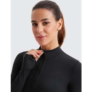 CRZ YOGA Womens Butterluxe Full Zip Cropped Workout Jacket Slim Fit Lightweight Athletic Yoga Tops with Thumb Holes Black X-Small