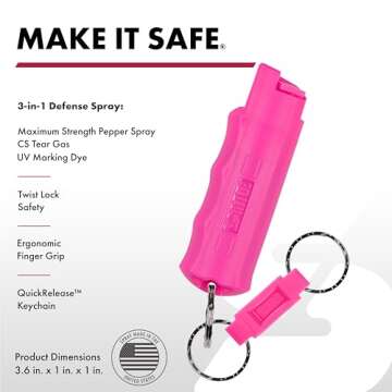 SABRE Defense Spray, 3-in-1 Formula Contains Max Strength Pepper Spray, CS Military Tear Gas & UV Ma...