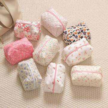 Stylish Floral Cotton Makeup Bag for Travel & Organization