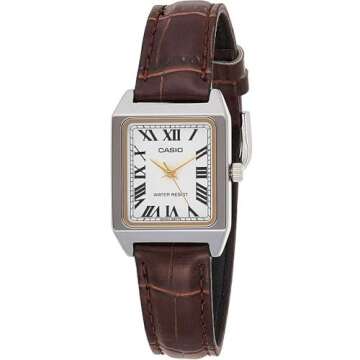 Casio LTP-V007L-7B2 Women's Rectangular Leather Strap White Roman Dial Dress Watch