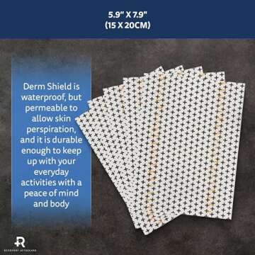 Recovery Derm Shield Tattoo Aftercare Bandage - Transparent, Waterproof Adhesive Bandages - 5.9 x 7.9 Inches, 10 Pack