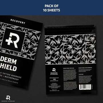 Recovery Derm Shield Tattoo Aftercare Bandage - Transparent, Waterproof Adhesive Bandages - 5.9 x 7.9 Inches, 10 Pack