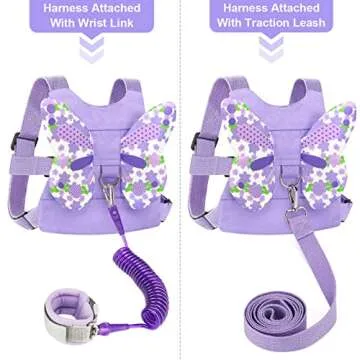 Accmor Toddler Harness Leash + Anti Lost Wrist Link, Kids Butterfly Harnesses With Children Leashes, Cute Baby Leash Walking Assistant Wristband Strap Tether for Girls Outdoor (Purple)