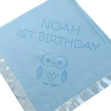 Personalized Owl Baby Blanket Gift for Boys - Custom Text