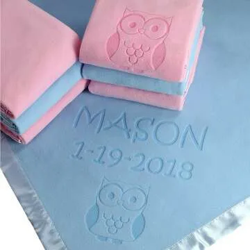 Personalized Owl Baby Blanket Gift for Boys - Custom Text