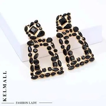KELMALL Elegant Rhinestone Rectangle Dangle Earrings for Women - Sparkly Crystal Geometric Drop Statement Jewelry