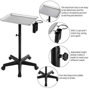 Yaheetech Rolling Salon Tray - Adjustable Mobile Trolley Cart