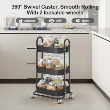 EAGMAK 3 Tier Rolling Cart for Easy Home Organization